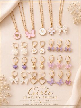 Girls Boutique Jewelry Bundle | Gold Charm Necklaces & Earrings Set |